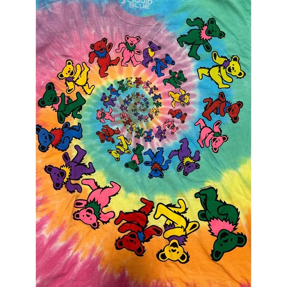 Liquid blue Grateful Dead dancing spiral bears graphic t shirt tie dye L band - Picture 2 of 6